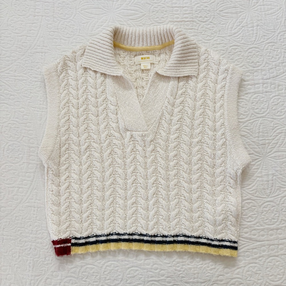 Maeve by Anthropologie Collared Cable-Knit Sweater Vest, Ivory